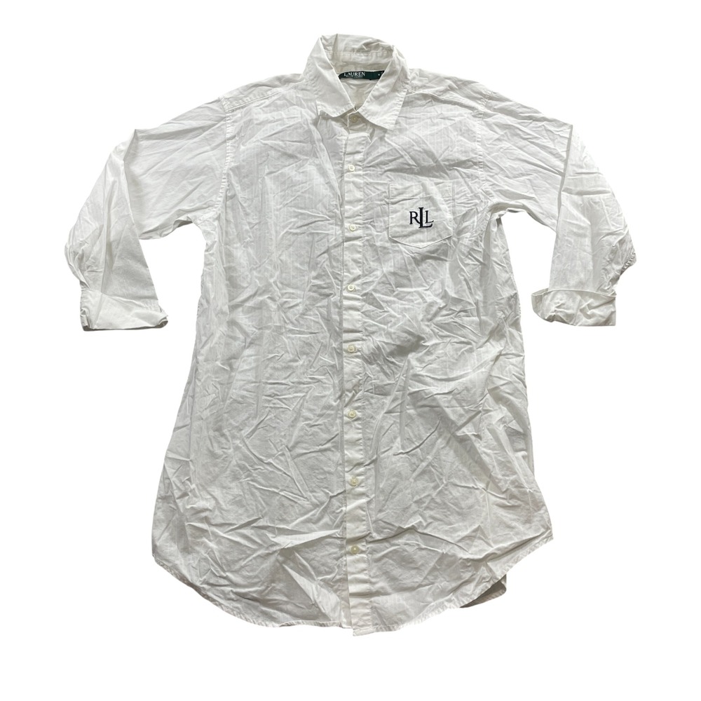 Lauren Ralph Lauren Medium White 100% Cotton Logo LRL 3/4 Sleeve Men's‎